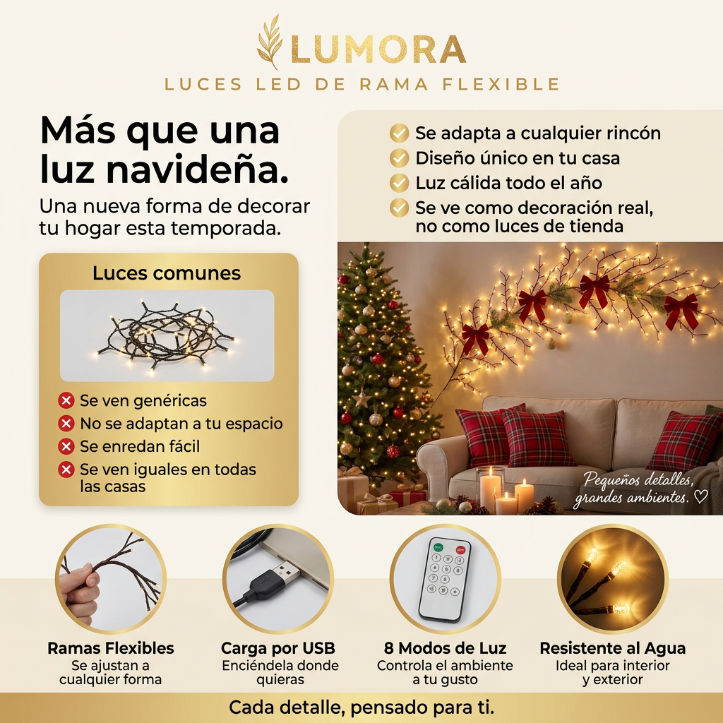 Enredadera de Luces Navideñas – LED Flexible, Luz Amarilla