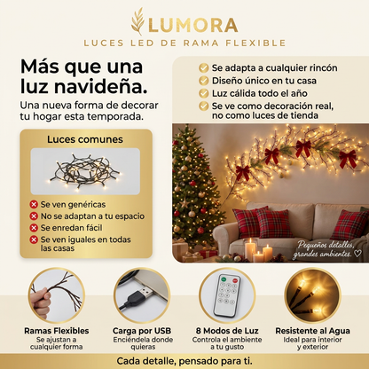Enredadera de Luces Navideñas – LED Flexible, Luz Amarilla